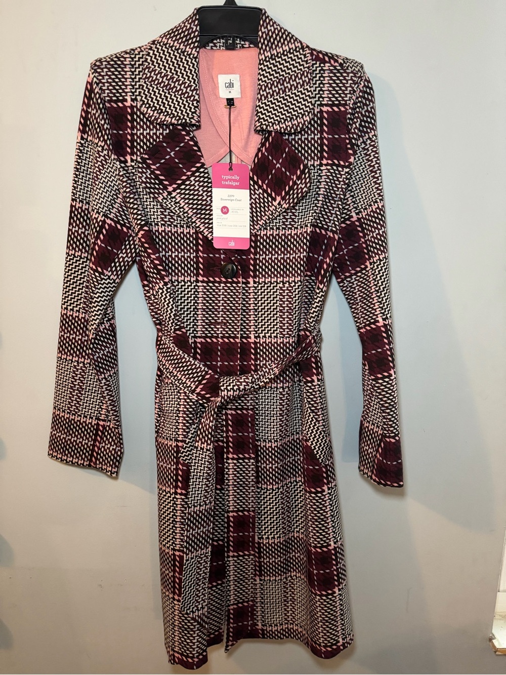 CAbi Pink and Burgundy Plaid Sovereign Coat